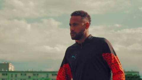 Production for the collaboration between Puma and Neymar shot on a footbal field.