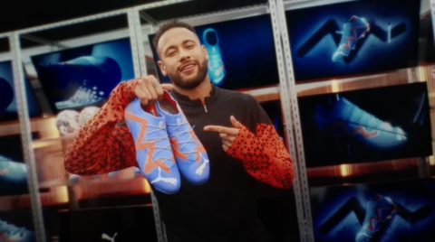 Production for the collaboration between Puma and Neymar shot on a footbal field.