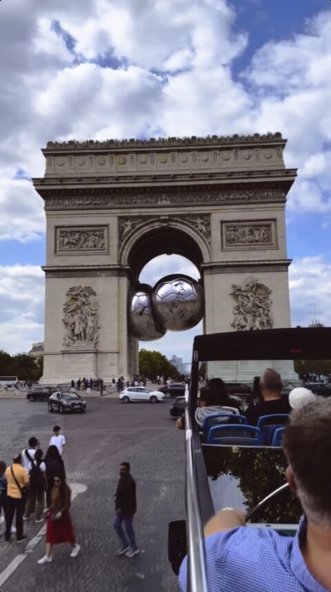 Production of the shoot for the collaboration between Fenty and Puma on the Arc de Triomphe.