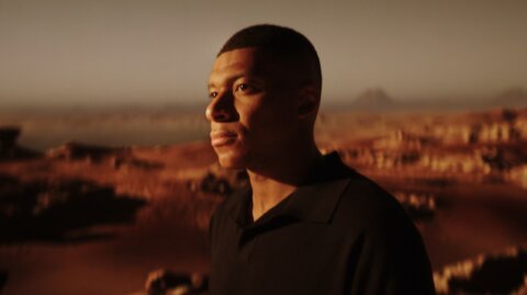 Kylian Mbappé in a desert landscape at golden hour – Hublot TVC