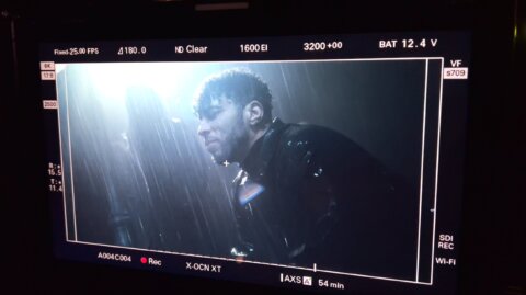 On-set monitor showing a shot from the “Rencontre” music video