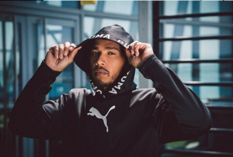 Lewis Hamilton in a Puma hoodie – photo shoot in Monaco