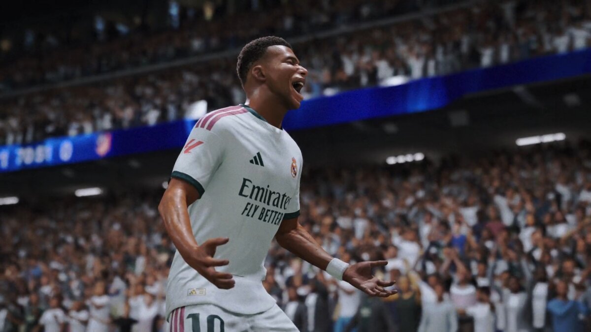 Kylian Mbappé celebrating in the Real Madrid kit – EA SPORTS FC 27 “Symphony”