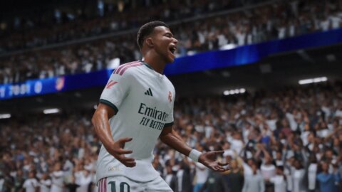 Kylian Mbappé celebrating in the Real Madrid kit – EA SPORTS FC 27 “Symphony”