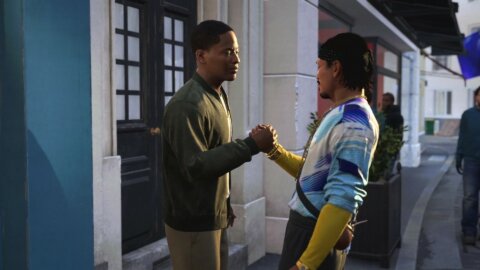 Alex Hunter shaking hands on a street – EA SPORTS FC 27, Barcola x Hunter